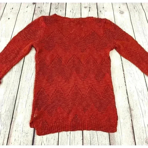 Rusty-Red Zig Zag Chevron Sweater Top SMALL 100% Acrylic Women's Pink Rose - Picture 10 of 12